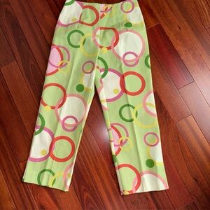 Alli Y Ankle Pants Womens SZ 0 NWOT Multicolor Wild Circles BackZip Slit Leg USA